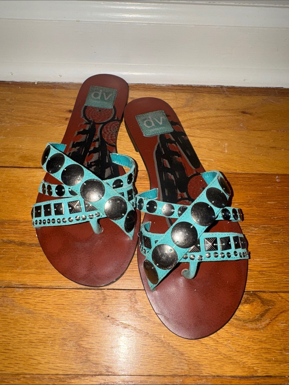 Vintage Dolce Vita- Aqua Studded Slide Sandals